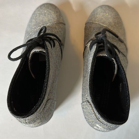 TOMS Women’s Desert Wedge Linen-Like Metallic Ankle Booties Cream/Gray Size 8.5 - Picture 7 of 13